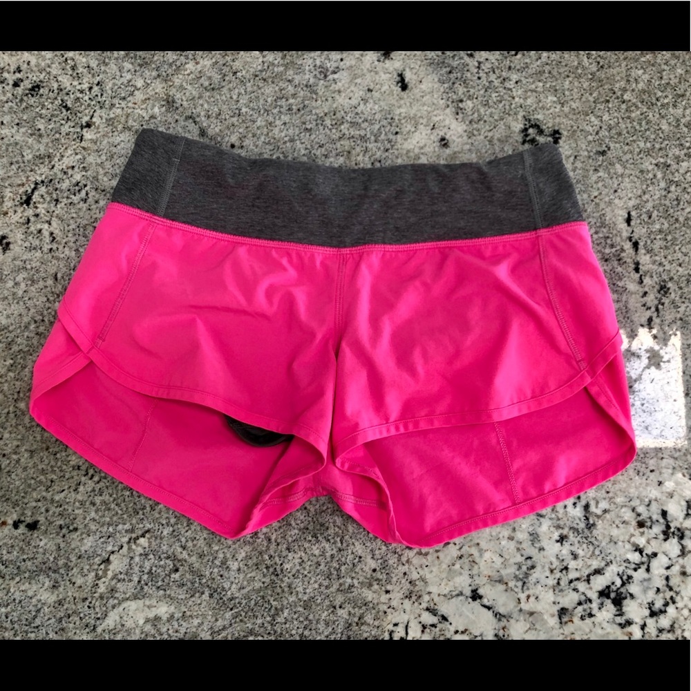 Lululemon run times 4-way stretch pink shorts